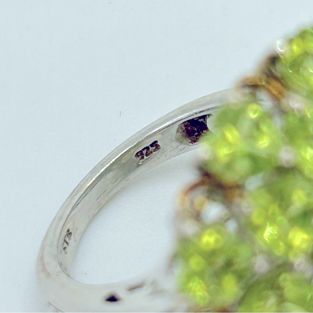 925 Sterling Silver Peridot Cluster Ring STS Marked Size 7 Cocktail Statement - Picture 8 of 10